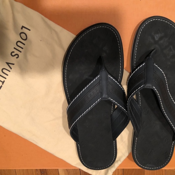 LOUIS VUITTON SLIDE SANDALS FLIP FLOP 39.5 BLACK